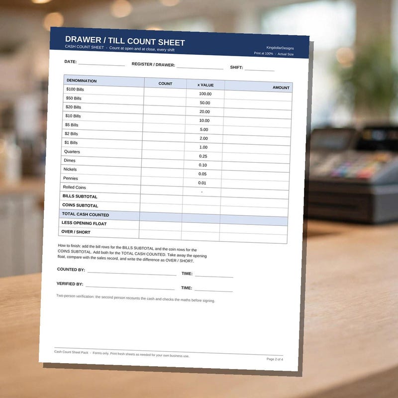 Safe Count Sheet - Etsy UK