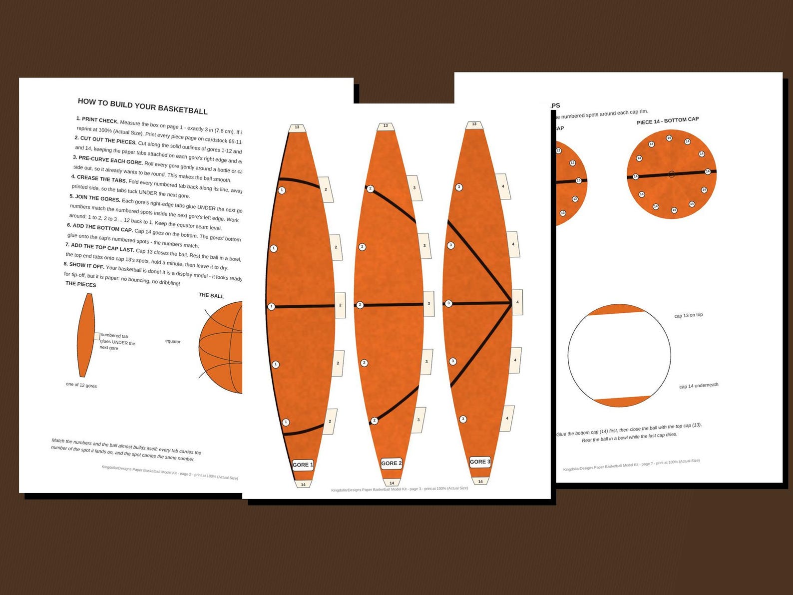 Paper Basketball Model Kit - Printable 3D Cardstock Basketball, 7.5 ...