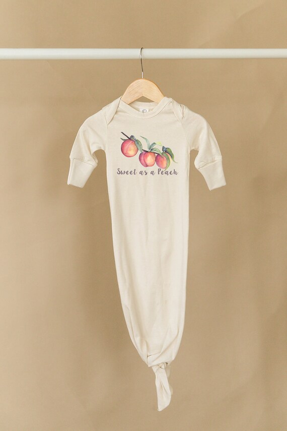 Sweet as a Peach Organic Cotton Baby Gown, Knot Gown, Newborn