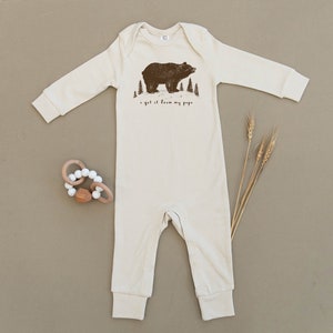 I Got It From My Papa, Brown Bear, Organic Cotton Baby Bodysuit, Playsuit, Baby Girl, Baby Boy, Gender Neutral Unisex, Ecofriendly, Handmade