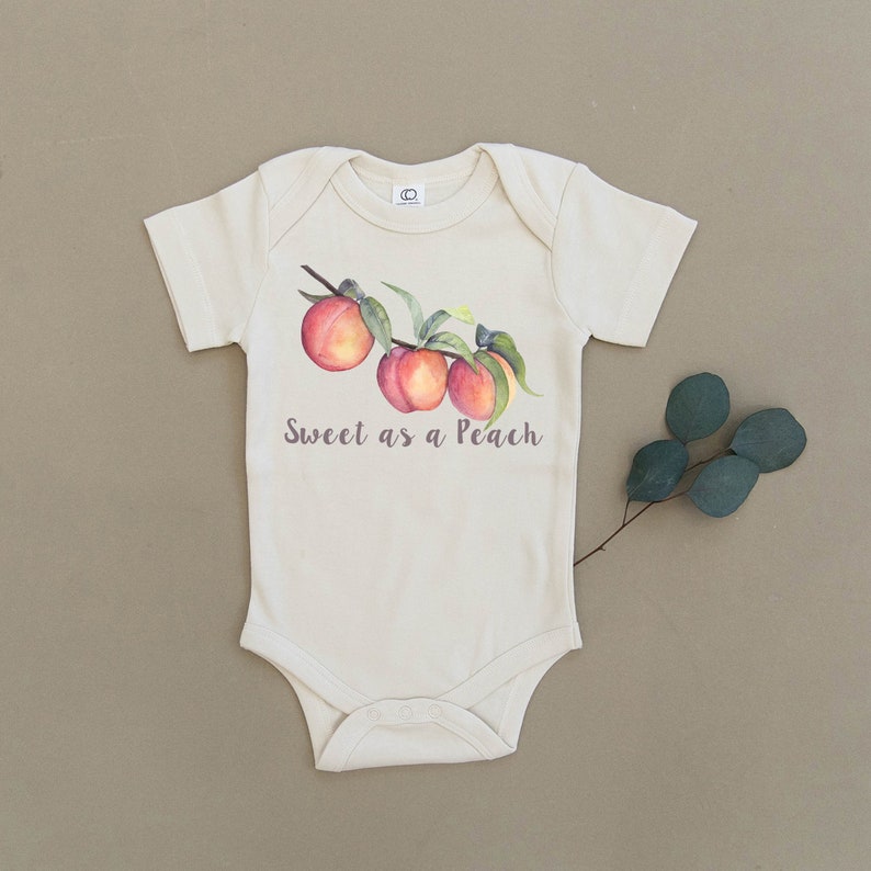 Sweet as a Peach, Just Peachy Baby, Boy, Girl, Unisex, Infant, Toddler, Newborn, Organic, Ecofriendly, Bodysuit, Outfit, One Piece, Playsuit image 3