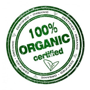 May include: Green and white circular stamp with the text "100% ORGANIC certified" in a distressed font.