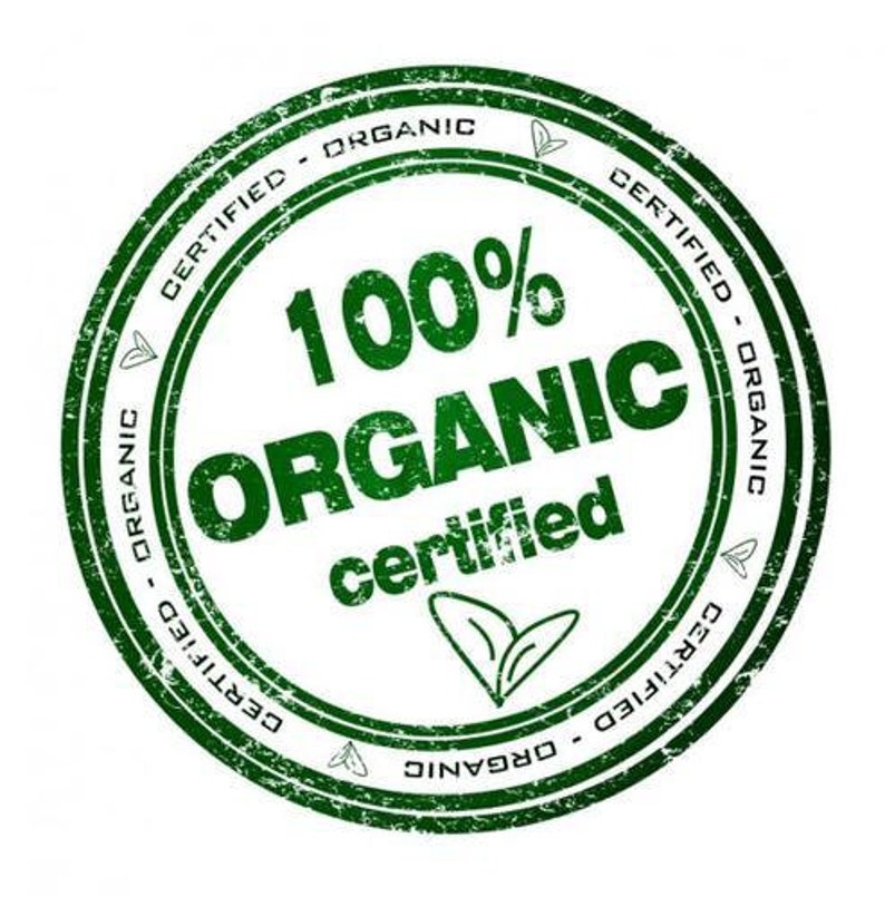 May include: Green and white circular stamp with the text "100% ORGANIC certified" in a distressed font.
