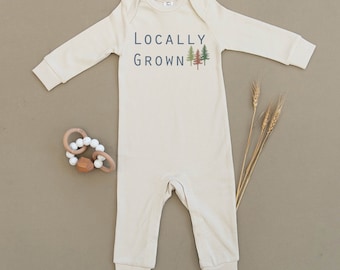 Locally Grown, Hippie Baby, Boho Baby, Organic Cotton Baby Bodysuit, Playsuit, Baby Girl, Baby Boy, Unisex Baby, Ecofriendly, Handmade, Gift