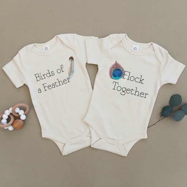 Birds of a Feather Flock Together, Twins Baby, Boy, Girl, Unisex, Infant, Toddler, Newborn, Organic, Eco, Bodysuit, One Piece, Clothes