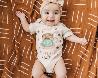 I Love You A Latte, Coffee, PSL, Pun, Funny, Baby, Boy, Girl, Unisex, Organic Cotton, One Piece, Bodysuit, Ecofriendly, Handmade, Outfit