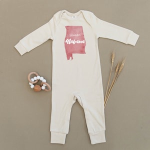 Loved in Alabama Organic Baby Playsuit, Romper, Unisex, Boy, Girl, Bodysuit, One Piece, Outfit, Ecofriendly, Handmade, Water-Based, Natural