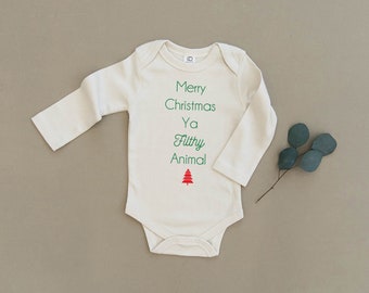 Merry Christmas Ya Filthy Animal Baby, Boy, Girl, Unisex, Infant, Toddler, Newborn, Organic, Bodysuit, Outfit, One Piece, Layette, Clothes