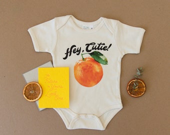 Hey Cutie Orange Clementine Organic Onesie & Greeting Card New Baby Bundle, Newborn, Unisex, Boy, Girl, Baby Shower, Expecting