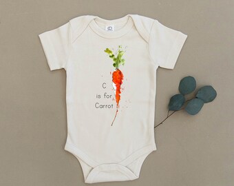 C is For Carrot, Veggies, Garden, Vegetable Baby, Boy, Girl, Infant, Toddler, Newborn, Organic, Fair Trade, Bodysuit, Outfit, One Piece