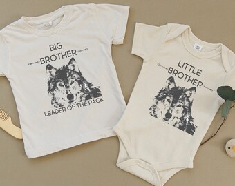 Big Brother, Little Brother, Wolf, Wolves, Matching Shirts, Organic, Toddler, Newborn, Baby, Boys, Pregnancy Announcement, Siblings
