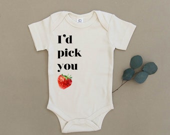 I'd Pick You, Erdbeere, Obst, Baby, Junge, Mädchen, Unisex, Säugling, Kleinkind, Neugeborene, Bio, umweltfreundlich, Body, Outfit, ein Stück