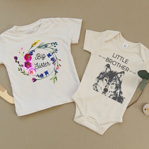 Big Sister, Little Brother, Matching Shirts, Organic, Toddler, Newborn, Baby, Floral, Hippie, Boho, Pregnancy Announcement, Siblings