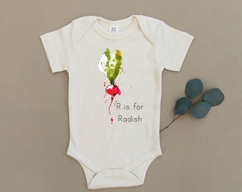R is For Radish, Veggies, Garden, Vegetable Baby, Boy, Girl, Infant, Toddler, Newborn, Organic, Fair Trade, Bodysuit, Outfit, One Piece