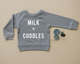 Milk & Cuddles, Breastfeeding, Breastfed, Organic Baby Pullover, Sweater, Sweatshirt, Ecofriendly, Gender Neutral, Funny, Toddler, Unisex