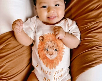 I Love You No Lion, Animal, Unisex, Pun, Funny, Baby, Boy, Girl, Unisex, Organic Cotton, One Piece, Bodysuit, Ecofriendly, Handmade, Outfit