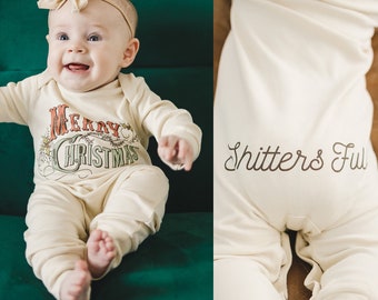 ORIGINAL Merry Christmas Sh*tters Full, Holiday, Organic Cotton Baby Body, Playsuit, Neonata, Neonato, Pigiama, Ecofriendly, Fatto a mano