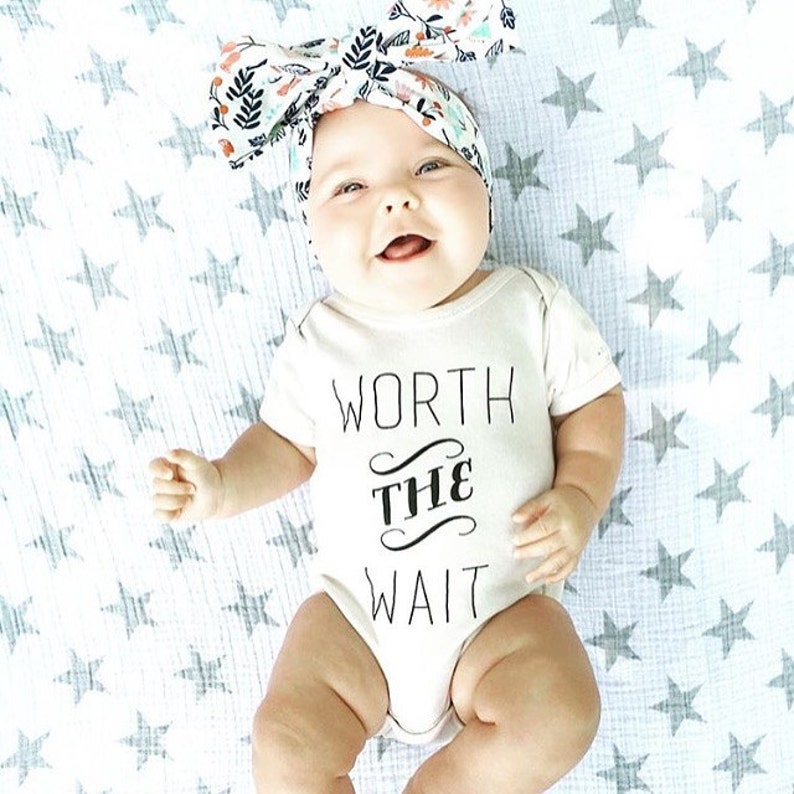 ORIGINAL Worth The Wait Baby, Boy, Girl, Unisex, Infant, Newborn, Organic, Fair Trade, Bodysuit, Outfit, One Piece, IVF Baby, Adoption Baby image 1