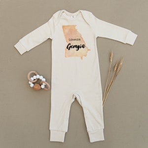 Aimé en Géorgie Organic Baby Playsuit, Romper, Unisexe, Garçon, Fille, Bodysuit, One Piece, Outfit, Eco, Handmade, Atlanta, Savannah, State