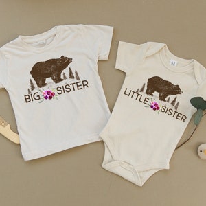 Big Sister Bear, Little Sister Bear, Woodland, Matching Shirts, Organic, Toddler, Newborn, Baby, Boys, Pregnancy Announcement, Siblings