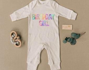 Birthday Girl, 1st Birthday, Organic Baby Playsuit, Romper, Unisex, Boy, Girl, Bodysuit, One Piece, Eco, Handmade, Outfit, Water-Based