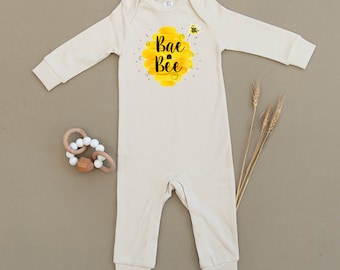 Bae Bee Organic Cotton Baby Bodysuit, Playsuit, Bumblebee, Honey, Queen Bee, Unisex Baby, Baby Girl, Baby Boy, Ecofriendly, Handmade