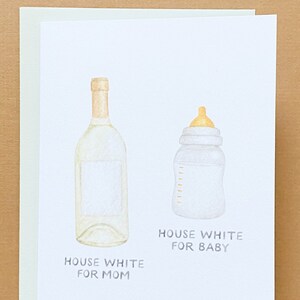 Casa branca para mamãe, casa branca para bebê, cartão de felicitações, chá de bebê, nova mamãe, futura mamãe, cartão de bebê engraçado, vinho, bebê novo, esperando