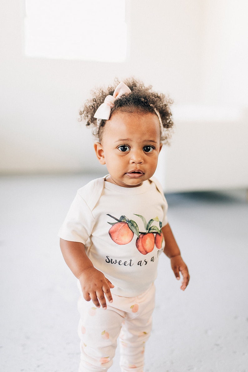 Sweet as a Peach, Just Peachy Baby, Boy, Girl, Unisex, Infant, Toddler, Newborn, Organic, Ecofriendly, Bodysuit, Outfit, One Piece, Playsuit image 1