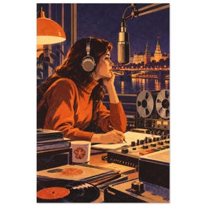 Midnight Broadcast Art Print, Retro Radio Studio Poster image 2