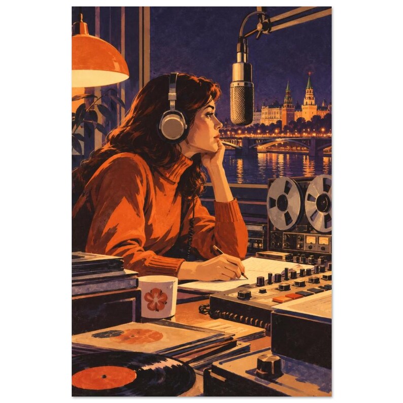 Midnight Broadcast Art Print, Retro Radio Studio Poster image 2