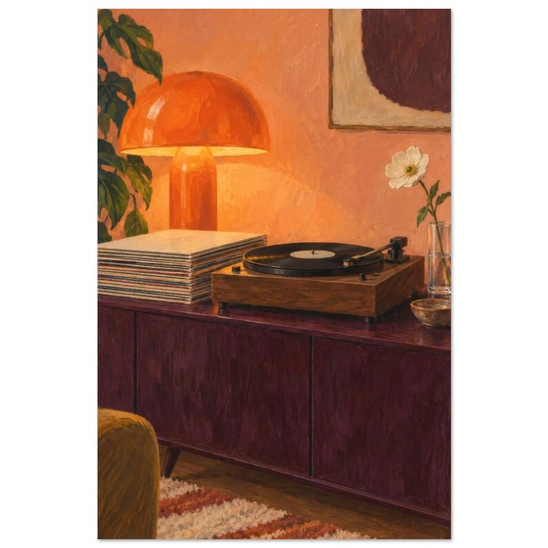 Mushroom Lamp and Turntable Art Print, A Quiet Side image 3