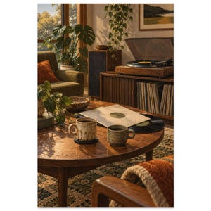 Coffee and Vinyl Record Art Print, Two Cups One Record image 3