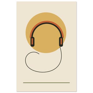 Retro Headphones Art Print, Music Room Wall Art, Headphones at Rest, Orange Music Print image 2
