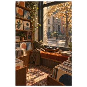 Record Shop Window Seat Art Print, 1970s Music Culture Scene (Unframed Print) 30 × 45 cm / 12 × 18 in