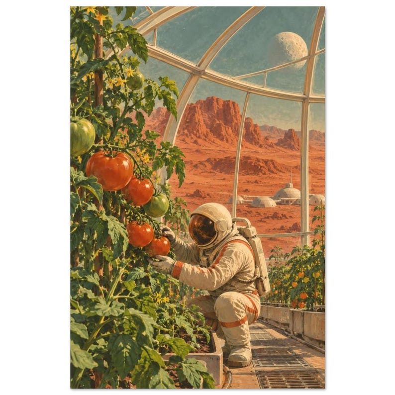 Red Planet Garden Art Print, Retro Space Botanical Poster 画像 2