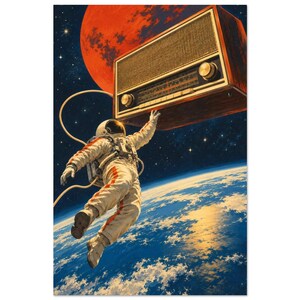 Orbital Radio Art Print, Retro Cosmonaut and Radio Poster image 2