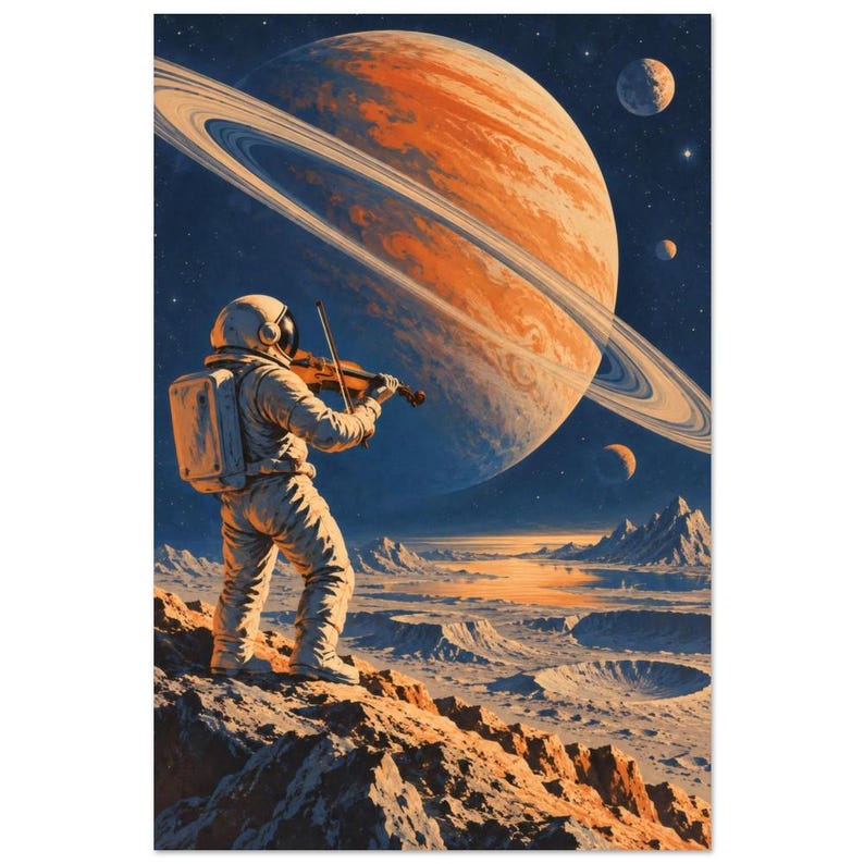 Orbital Orchestra Art Print, Retro Space Music Poster image 2