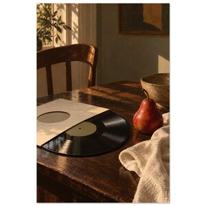 Vinyl Record and Red Pear Still Life Art Print, 1970s Music Culture (Unframed Print) image 3