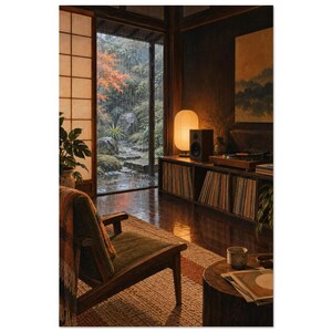 Rainy Listening Room Art Print, Rain Beyond the Paper Screen immagine 2