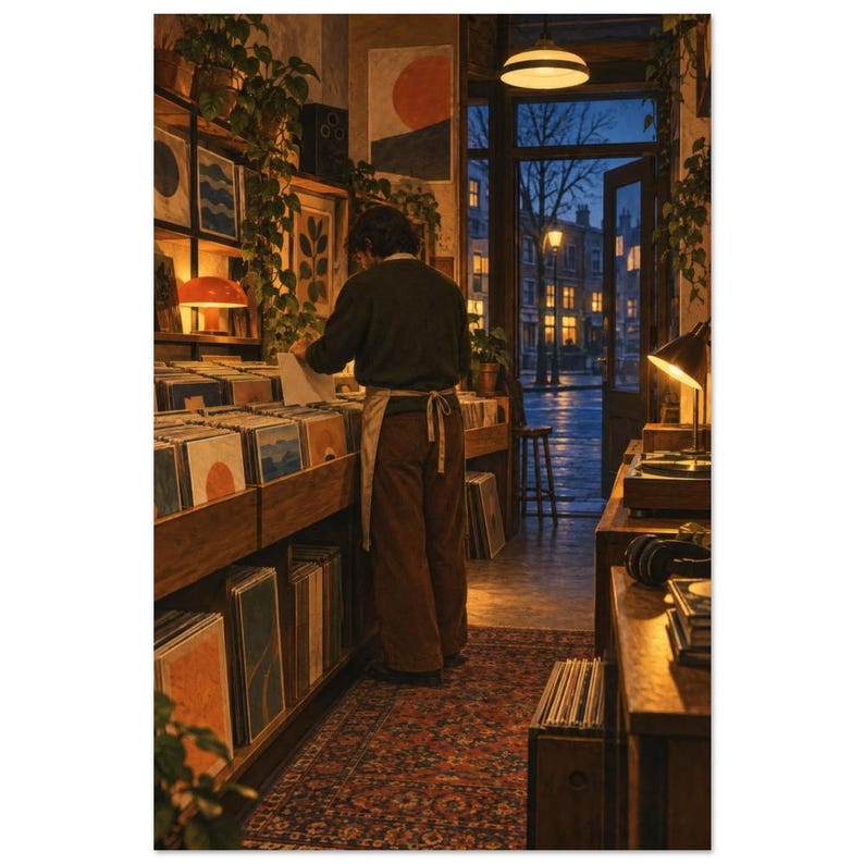 Vintage Record Shop Art Print, Closing Time Vinyl 40 × 60 cm / 16 × 24 in