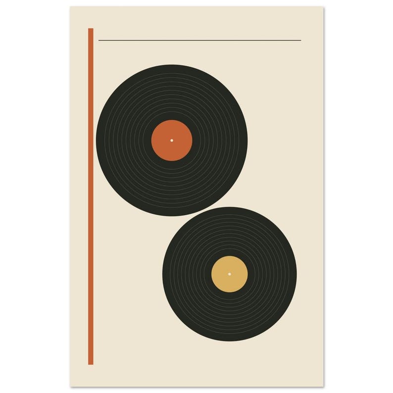 Twin Platters Vinyl Record Art Print, Retro Music Wall Art image 3