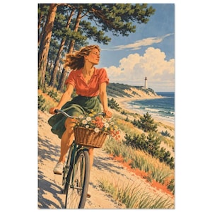Baltic Bicycle Art Print, 1970s Coastal Cycling Poster image 2