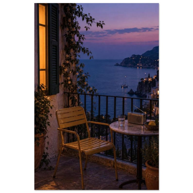 Coastal Balcony Art Print, Blue Hour Balcony image 2