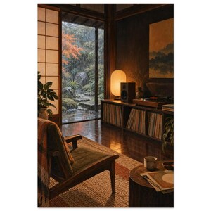 Rainy Listening Room Art Print, Rain Beyond the Paper Screen immagine 3