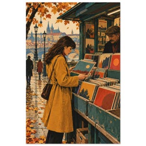 The Record Kiosk Art Print, Retro Vinyl Shop Poster zdjęcie 2