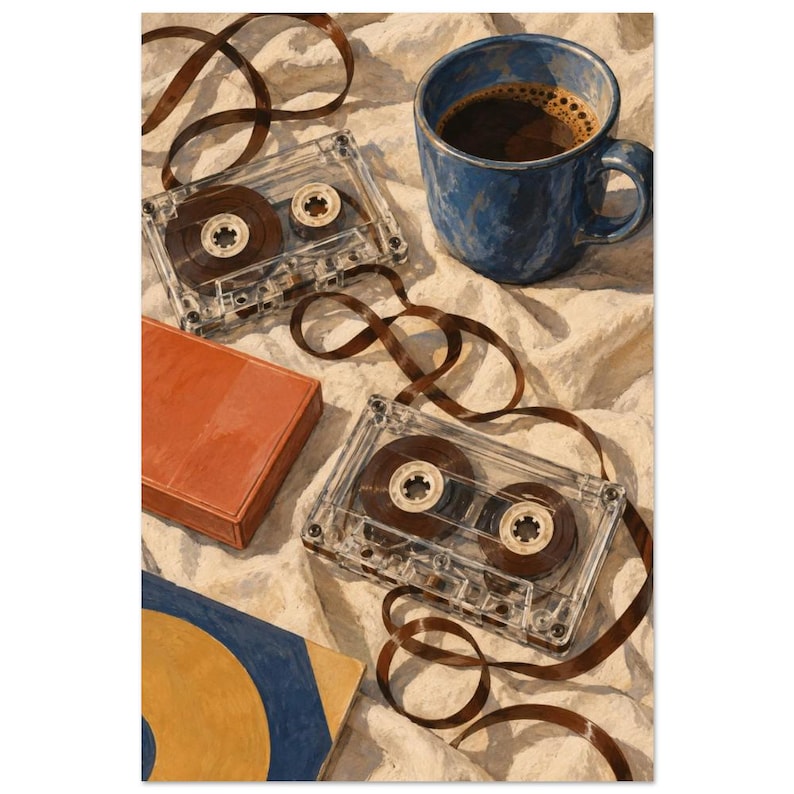 Cassette Tape Still Life Art Print, Rewind in Terracotta image 2