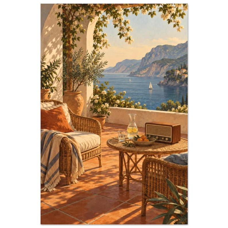 Sunlit Coastal Terrace Art Print, Terrace at Golden Hour image 3