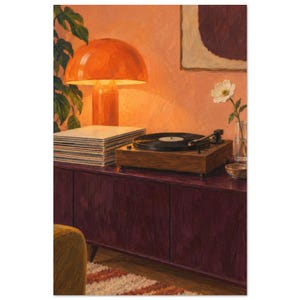 Mushroom Lamp and Turntable Art Print, A Quiet Side image 2