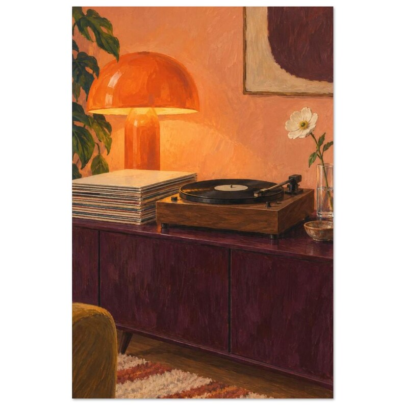 Mushroom Lamp and Turntable Art Print, A Quiet Side image 2