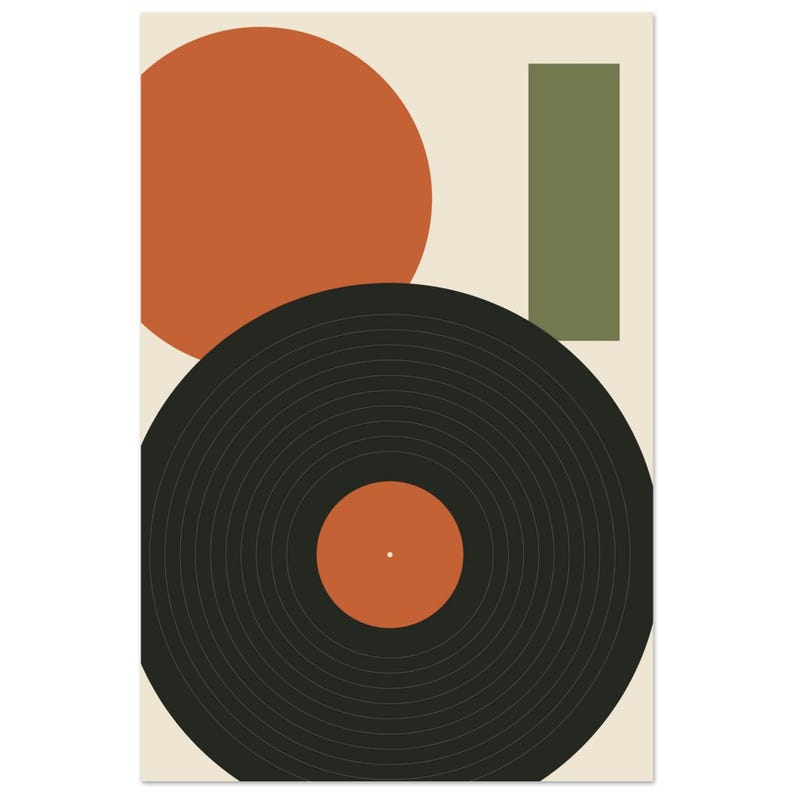 Retro Vinyl Record Art Print, Orange and Olive Wall Art, Amber Rotation image 2
